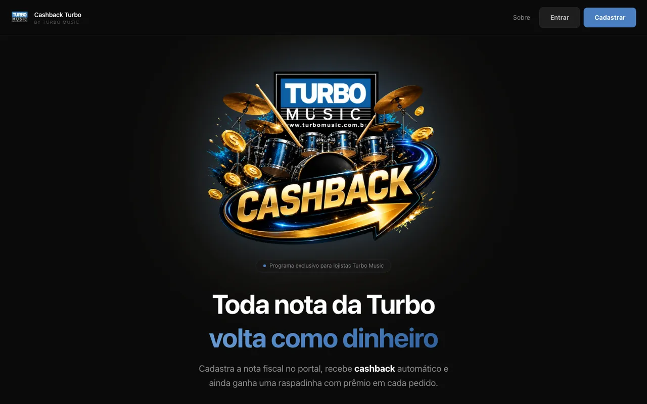 Tela do Cashback Turbo