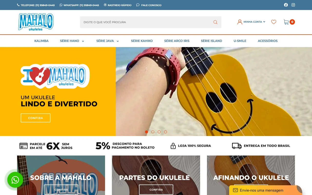 Página inicial de Mahalo Ukuleles
