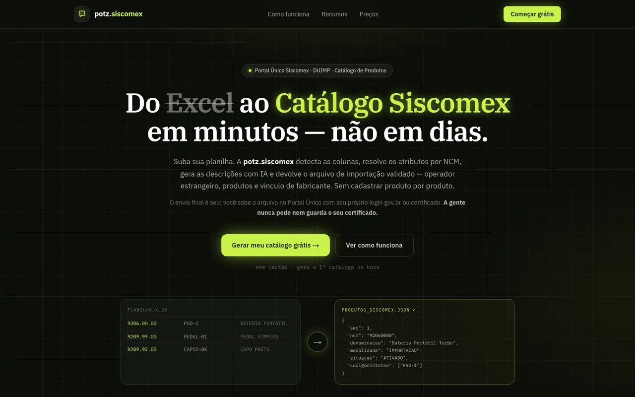 Tela do POTZ Siscomex