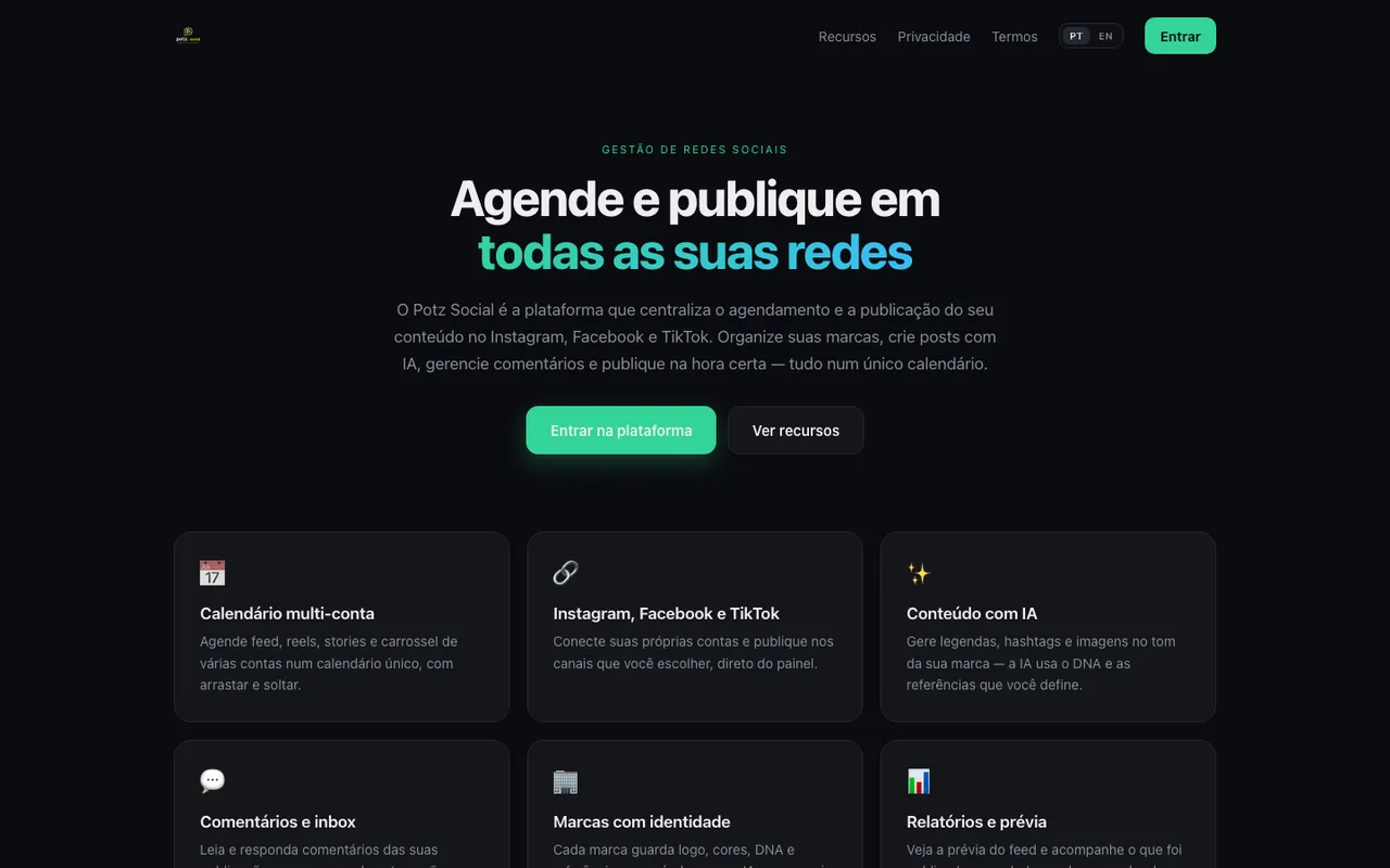 Tela do POTZ Social